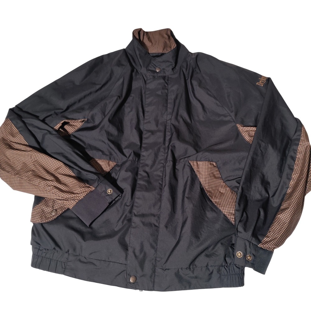 FootJoy DryJoys Mens Medium Golf Jacket Black Brown Houndstooth Full Zip